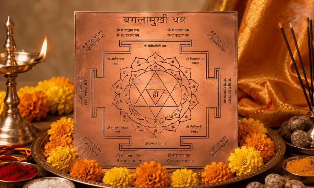 Traditional Maa Baglamukhi Yantra with sacred geometric design