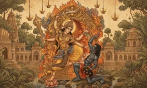 Traditional Maa Baglamukhi painting in a temple shrine